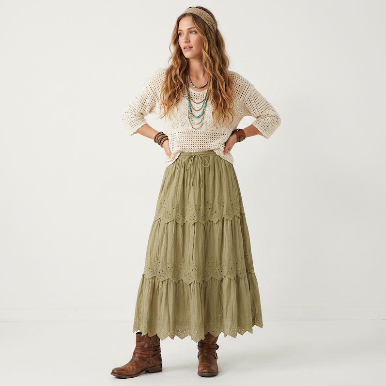 3 Panel Lace Cotton Maxi Skirt